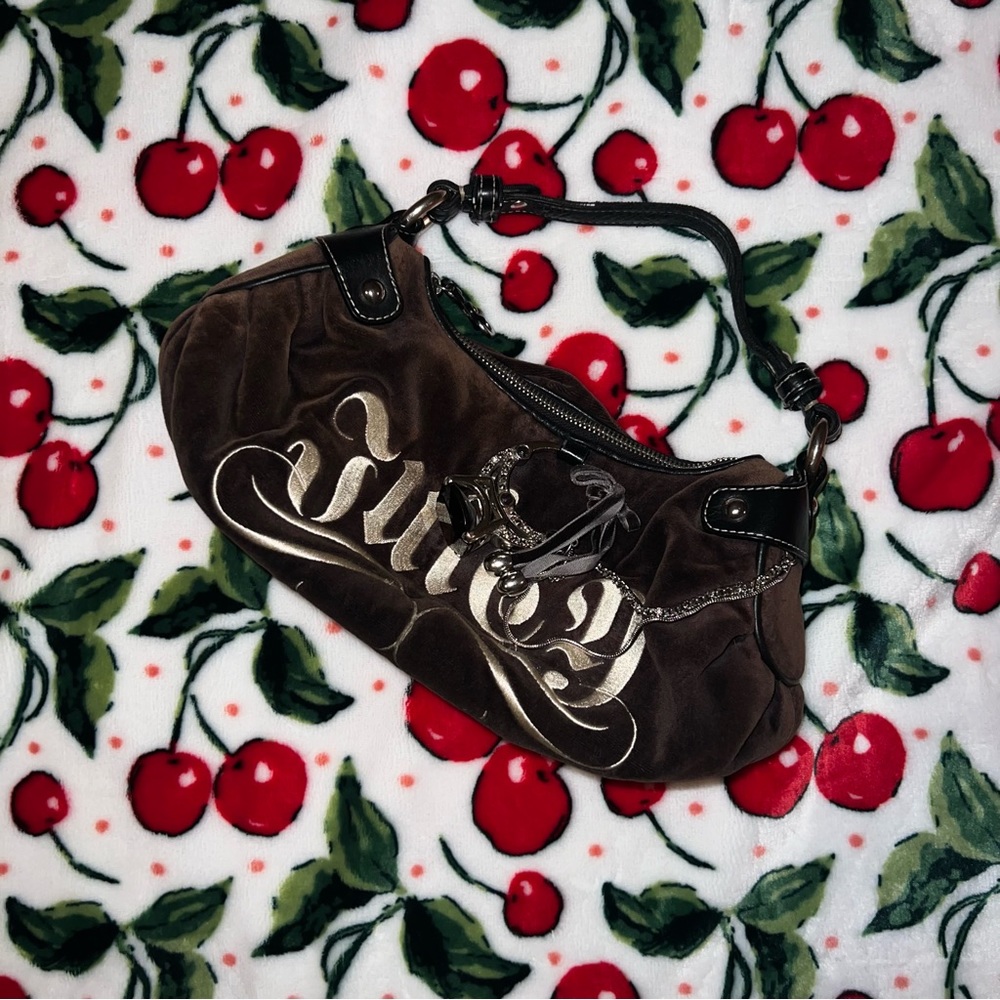 brown velour juicy couture shoulder bag